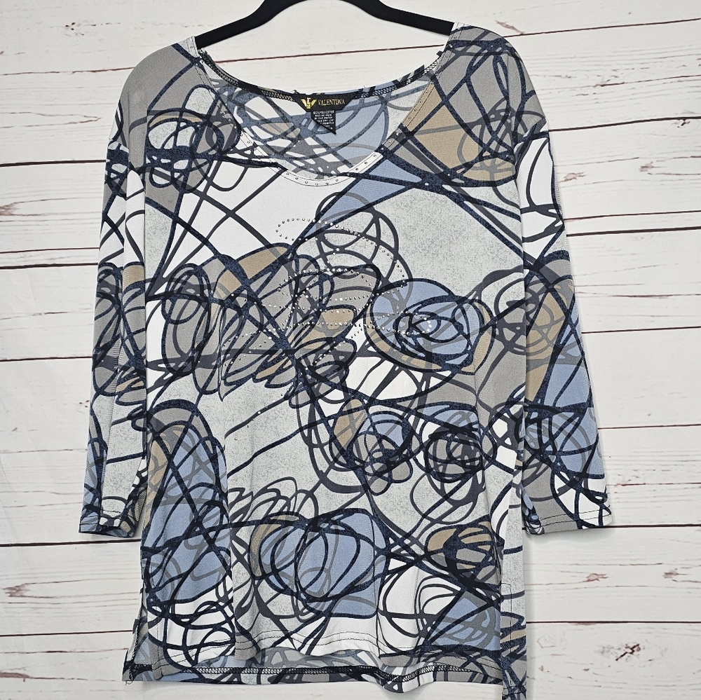 Valentina Abstract Embellished V-Neck Top
